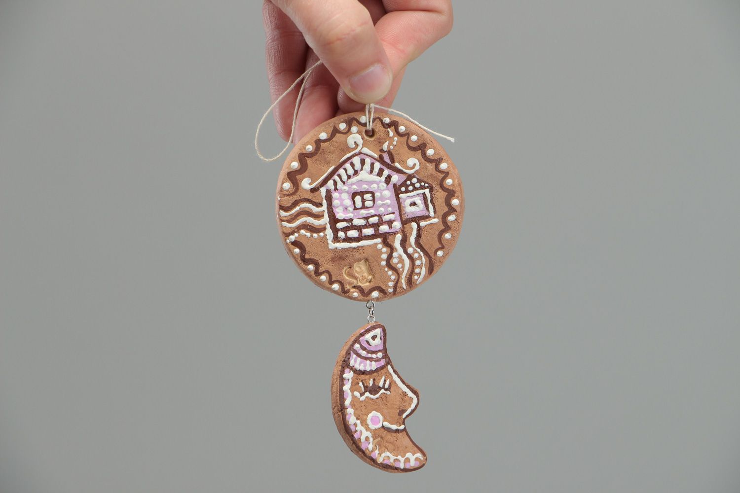 Handmade decorative interior pendant gingerbread cookie with cord photo 4