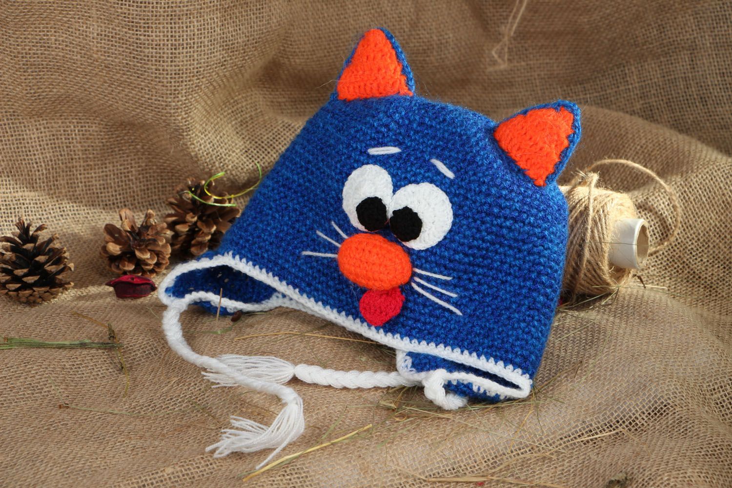 Bonnet chat d'enfant tricoté main  photo 5