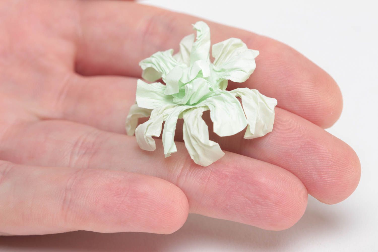 Paper flower for crafts in white color for scrapbooking. 2 inches in diameter photo 5