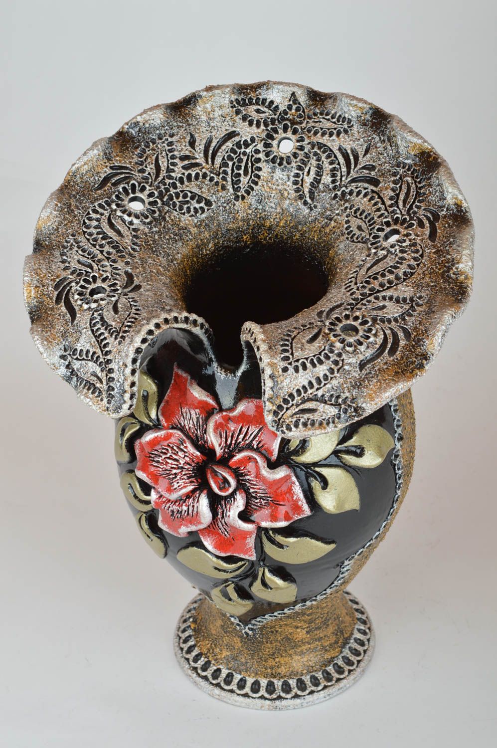 Florero de cerámica grande hecho a mano con flores estiloso 3.5 litros foto 5