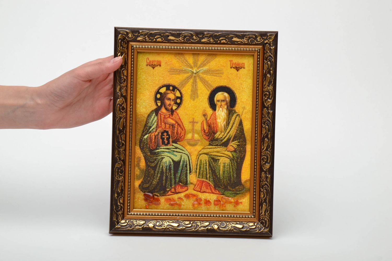 Reproduction icône religieuse avec ambre Sainte Trinité photo 6