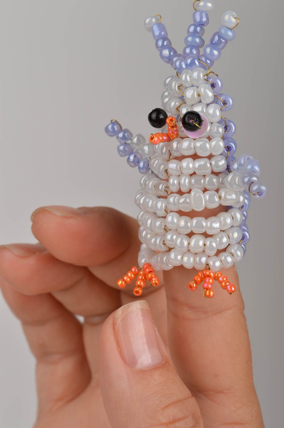Unusual funny designer small handmade finger toy penguin made of beads photo 4