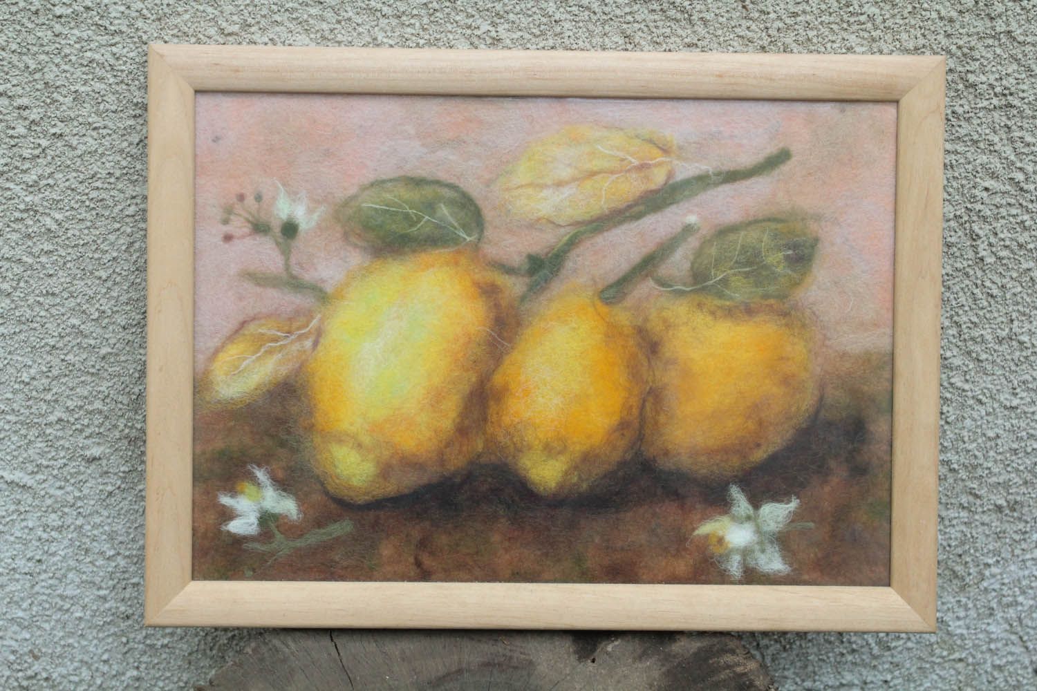 Wandbild aus Wolle Zitronen foto 1