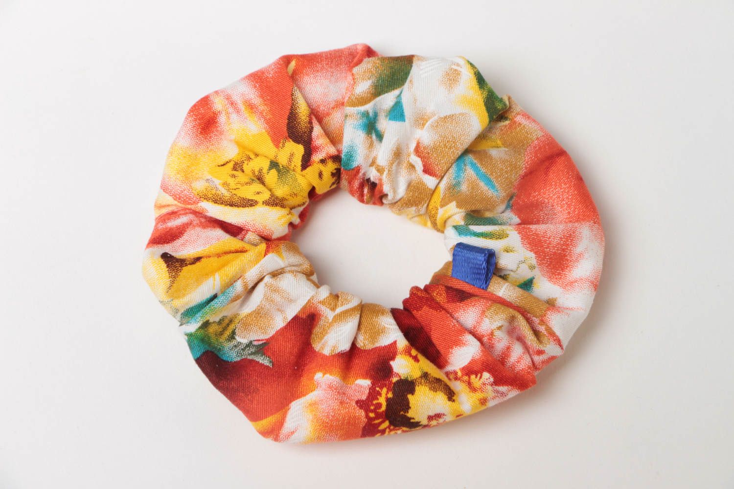 Handmade decorative fabric elastic hair band of bright motley summer coloring photo 2