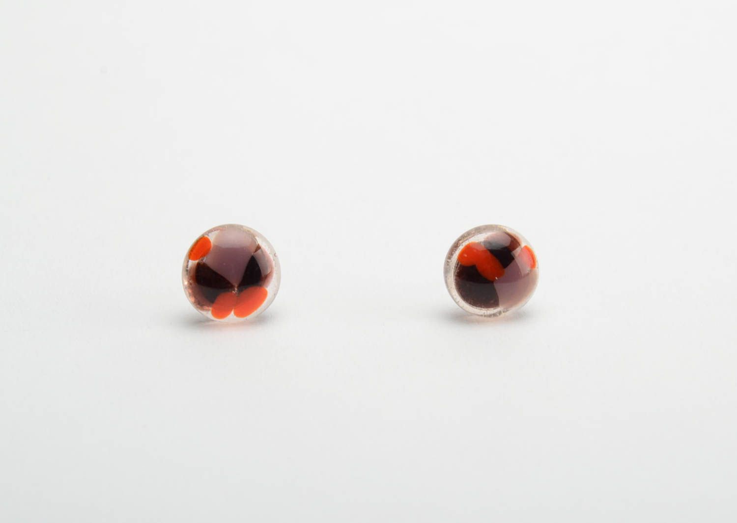 Round-shaped designer earrings handmade glass fusing jewelry in red colors  photo 5