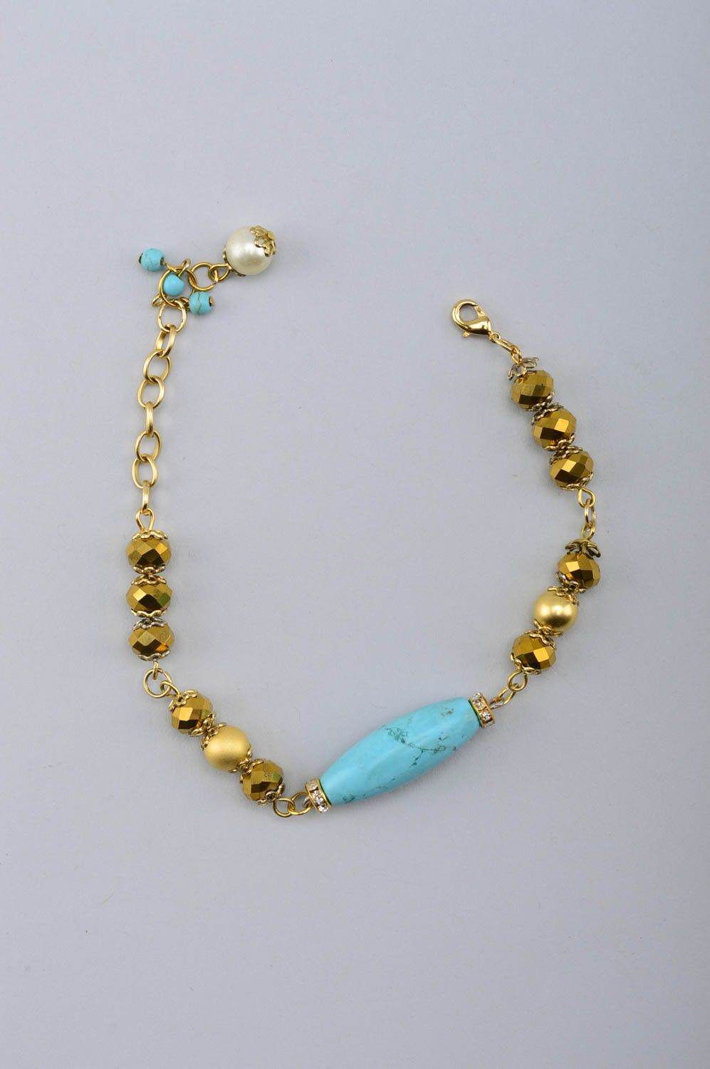 Handmade Türkis Armband Designer Schmuck Frauen Accessoire goldfarben blau foto 5