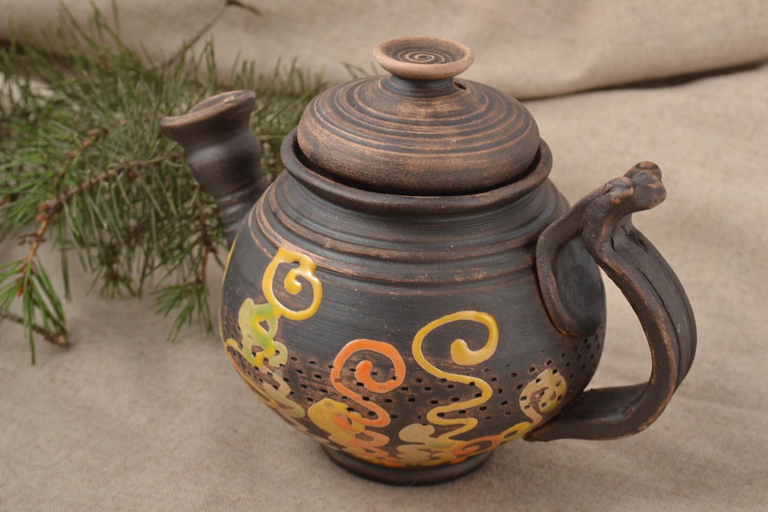 Teekanne aus Keramik handmade Tee Geschirr Küchen Zubehör Keramik Teekanne braun foto 1