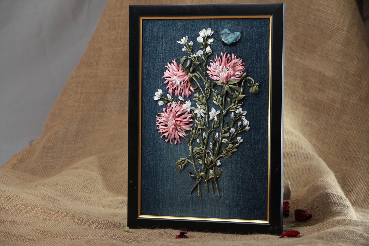 Picture embroidered with satin ribbons Chrysanthemums photo 5