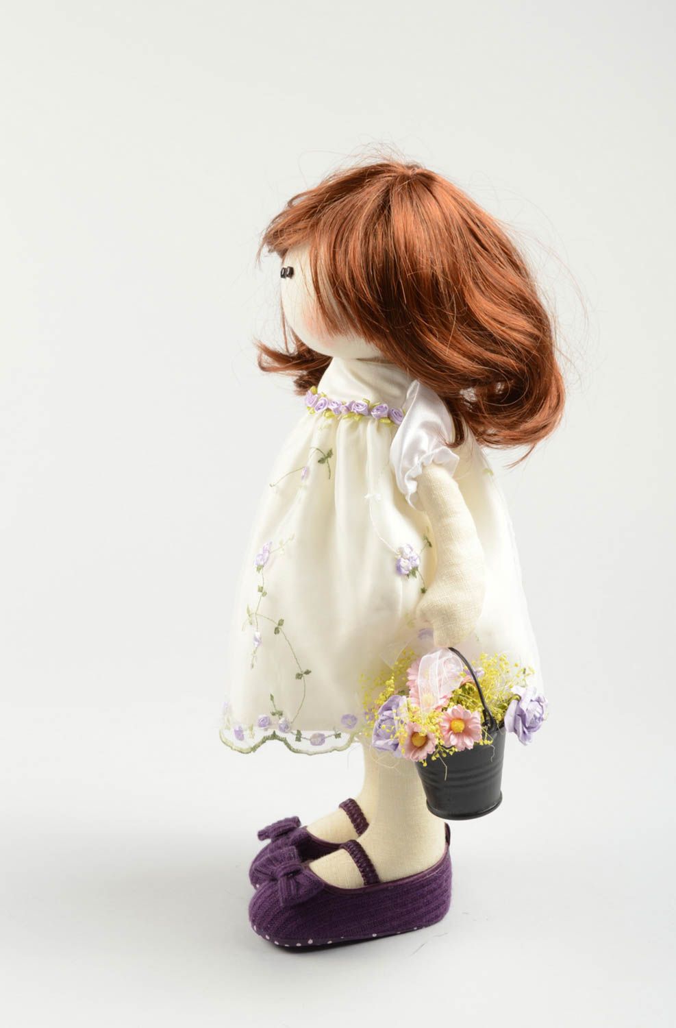Кукла ручной работы кукла из ткани мягкая кукла из льна в летнем платье фото 2