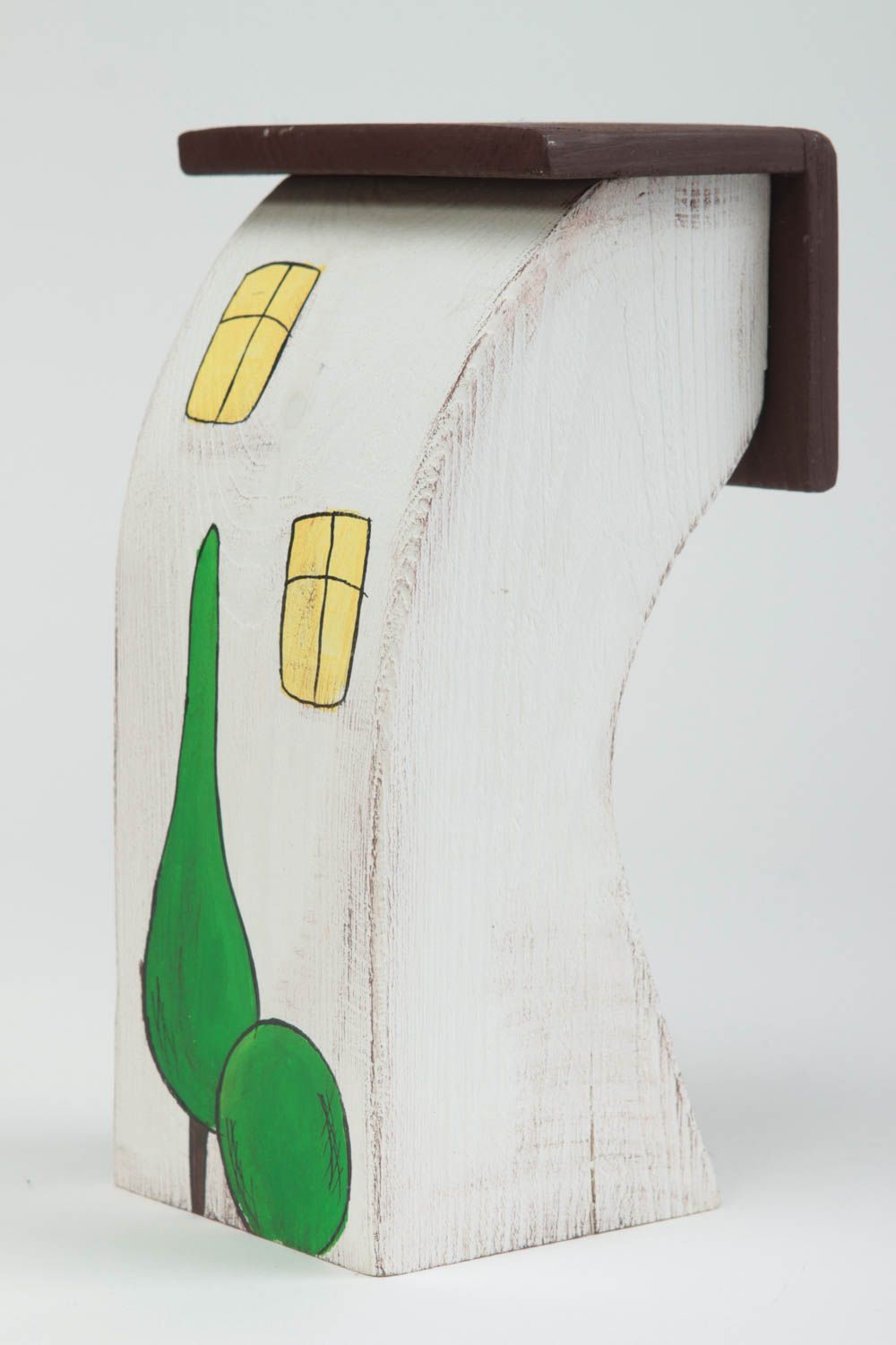 Casita decorativa hecha a mano figura de madera insólita adorno ecológico foto 3