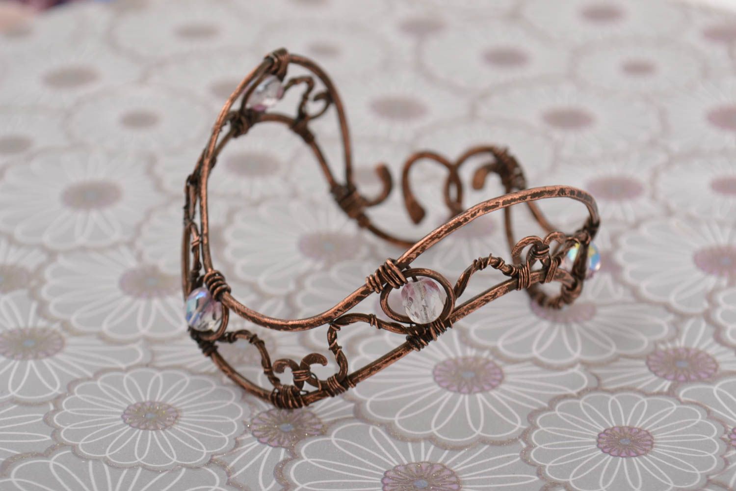 Медный браслет хэнд мэйд украшение в технике wire wrap женский браслет ажурный фото 1