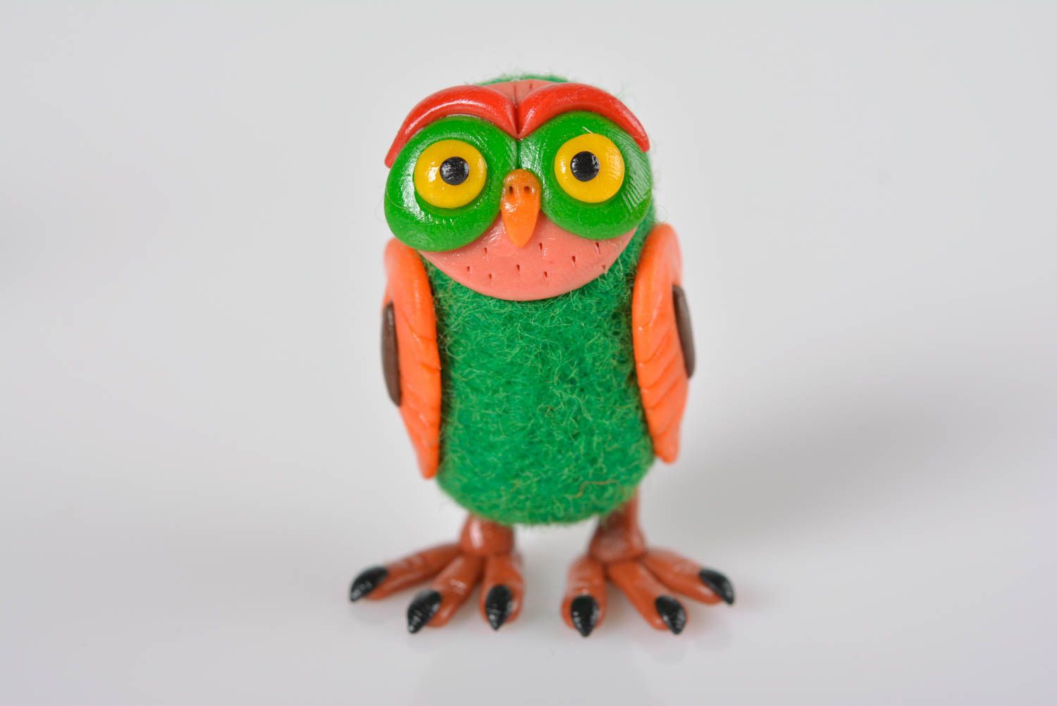 Wool felted unique toy handmade owl figurine gift interior decoration toy photo 1