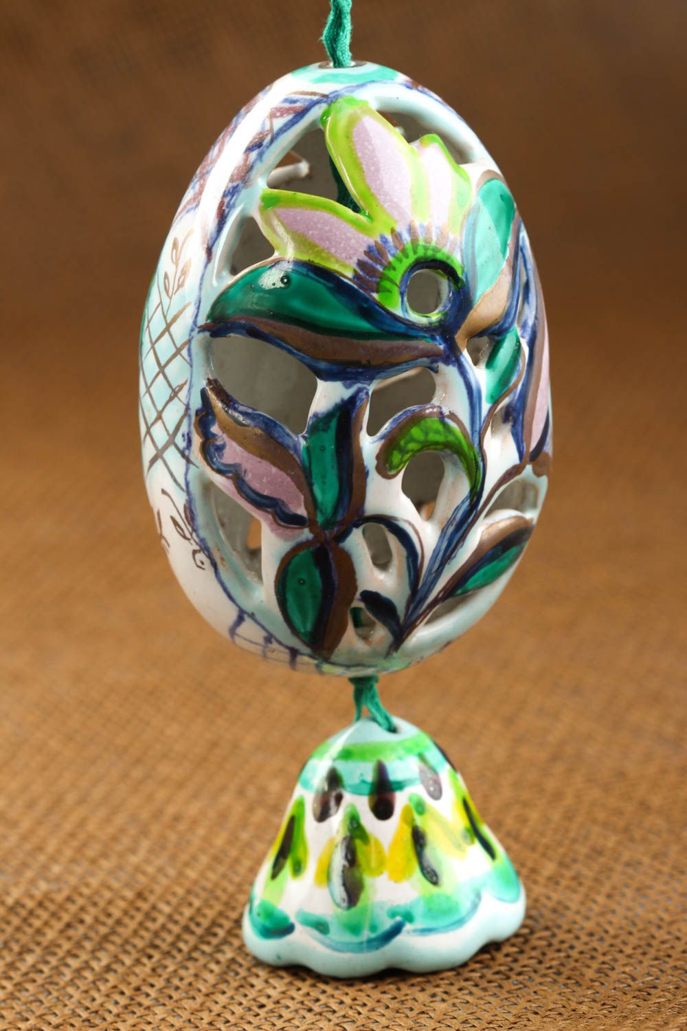 Колокольчик ручной работы глиняное пасхальное яйцо расписное декор для дома фото 1