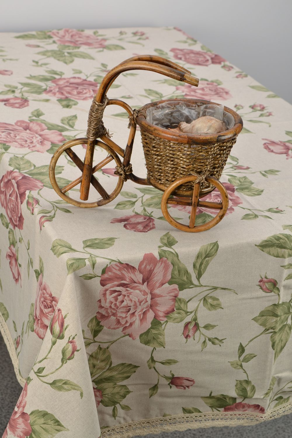 Handmade floral tablecloth sewn of cotton and polyamide photo 1