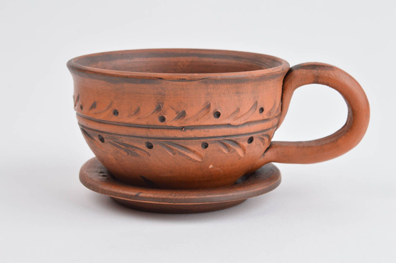 Öko Geschirr aus Keramik handmade Tee Tasse mit Untertasse schöne Ton Tasse foto 3