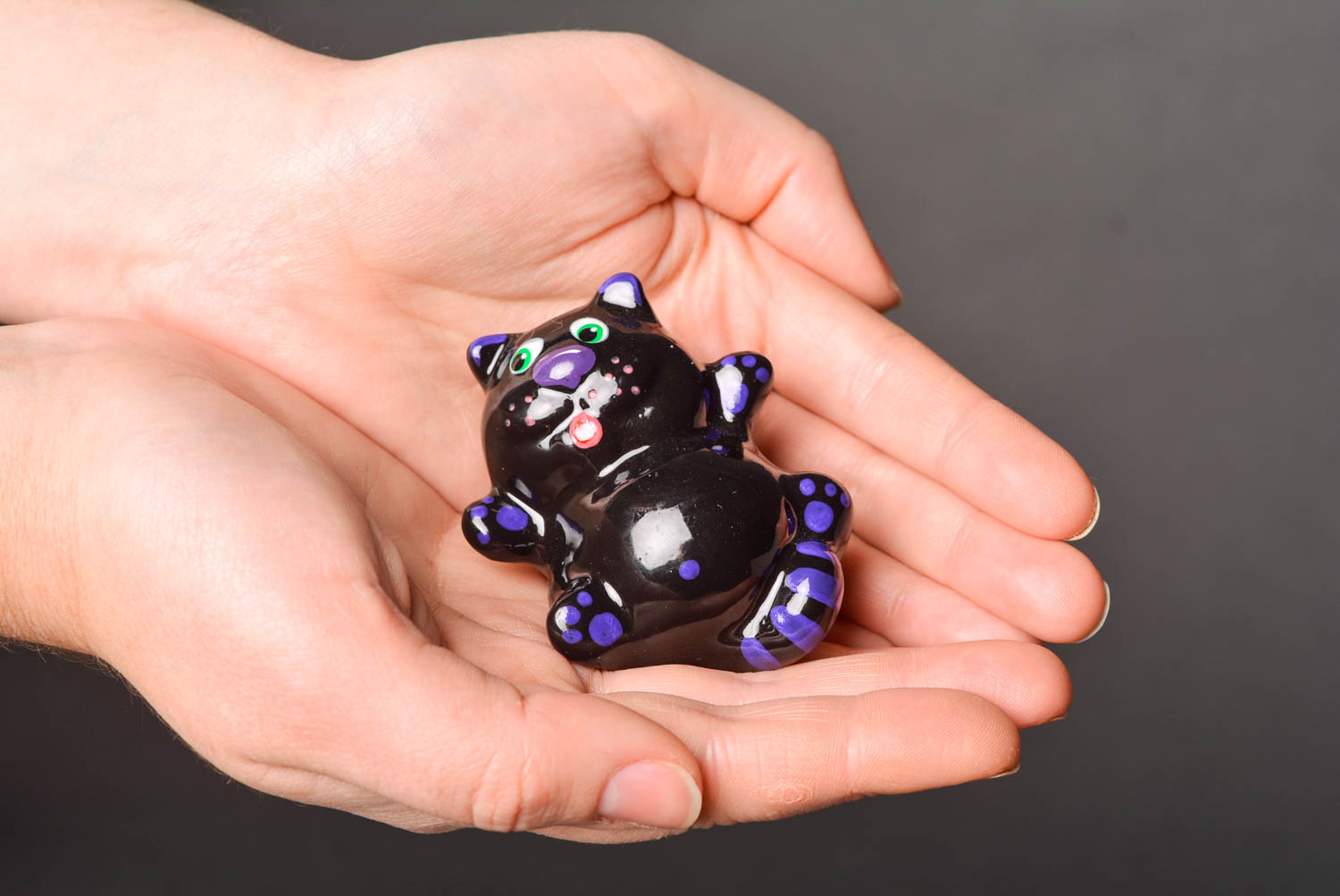 Figurine chat noir fait main Statuette platre Déco maison Idée cadeau original photo 2
