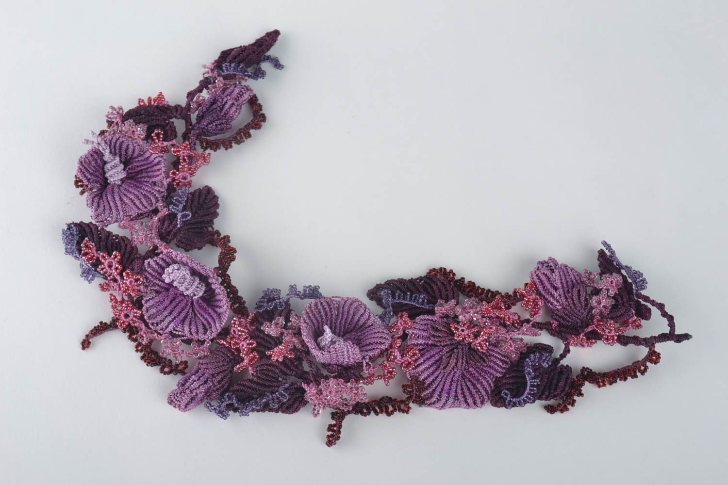 Collier textile Bijou fait main violet macramé-ankars Accessoire femme fleurs photo 4