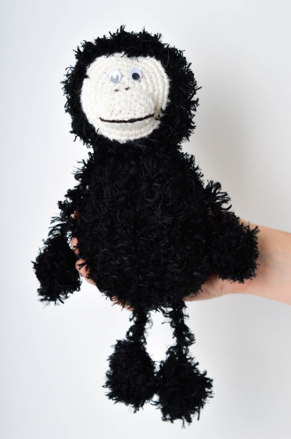 Jouet singe Peluche faite main tricoté mi-laine Cadeau enfant noir peluché photo 5