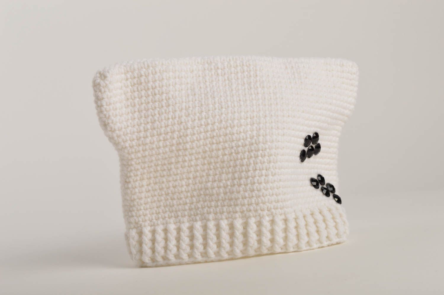 Bonnet tricot Chapeau fait main blanc Vêtement enfant cadeau pour enfant photo 5
