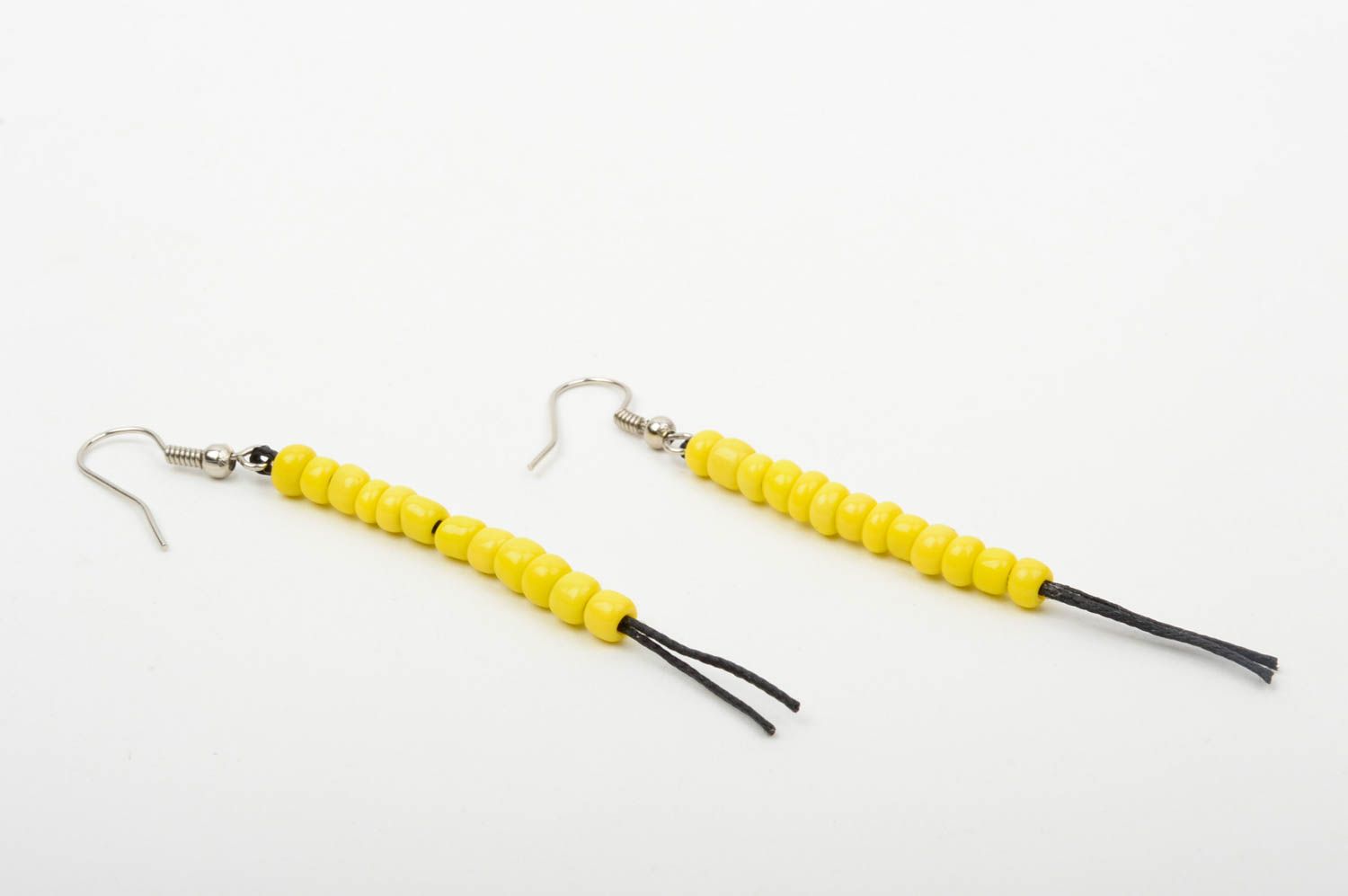 Серьги ручной работы желтые серьги из бисера модные серьги длинные яркие фото 4
