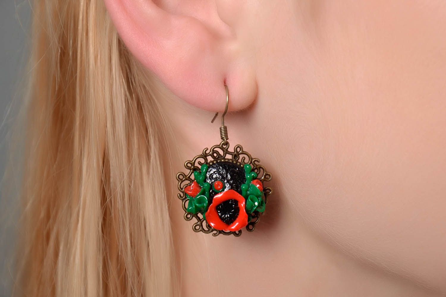Earrings with Flowers Made of Polymer Clay photo 4