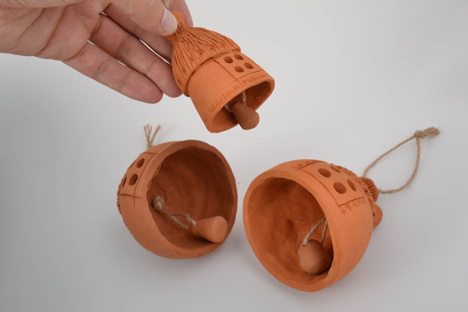 Beautiful handmade designer clay bells set 3 pieces Houses photo 2