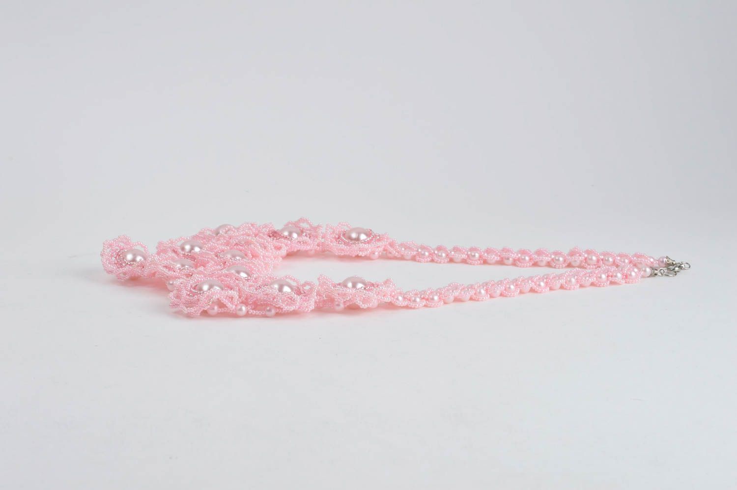 Колье из бисера украшение ручной работы ожерелье из бисера розовое красивое фото 2