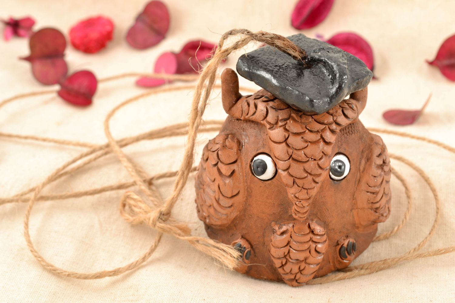 Handmade ceramic bell with painting Wise Owl photo 1