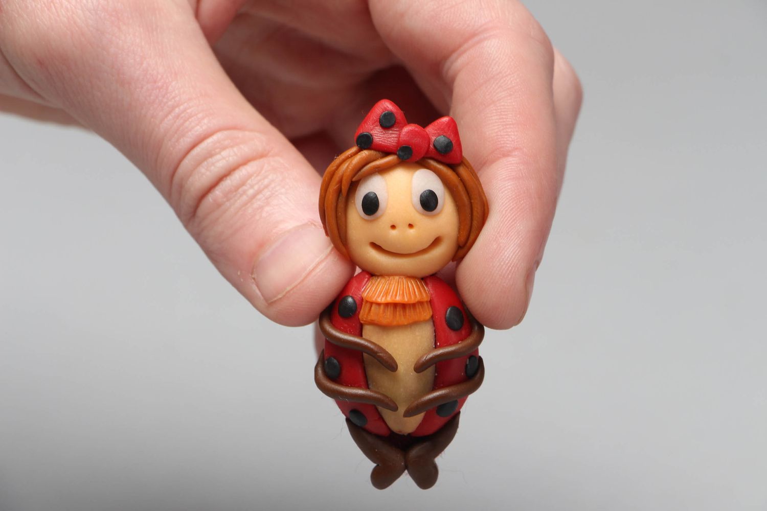 Polymer clay brooch Doll Ladybug photo 3