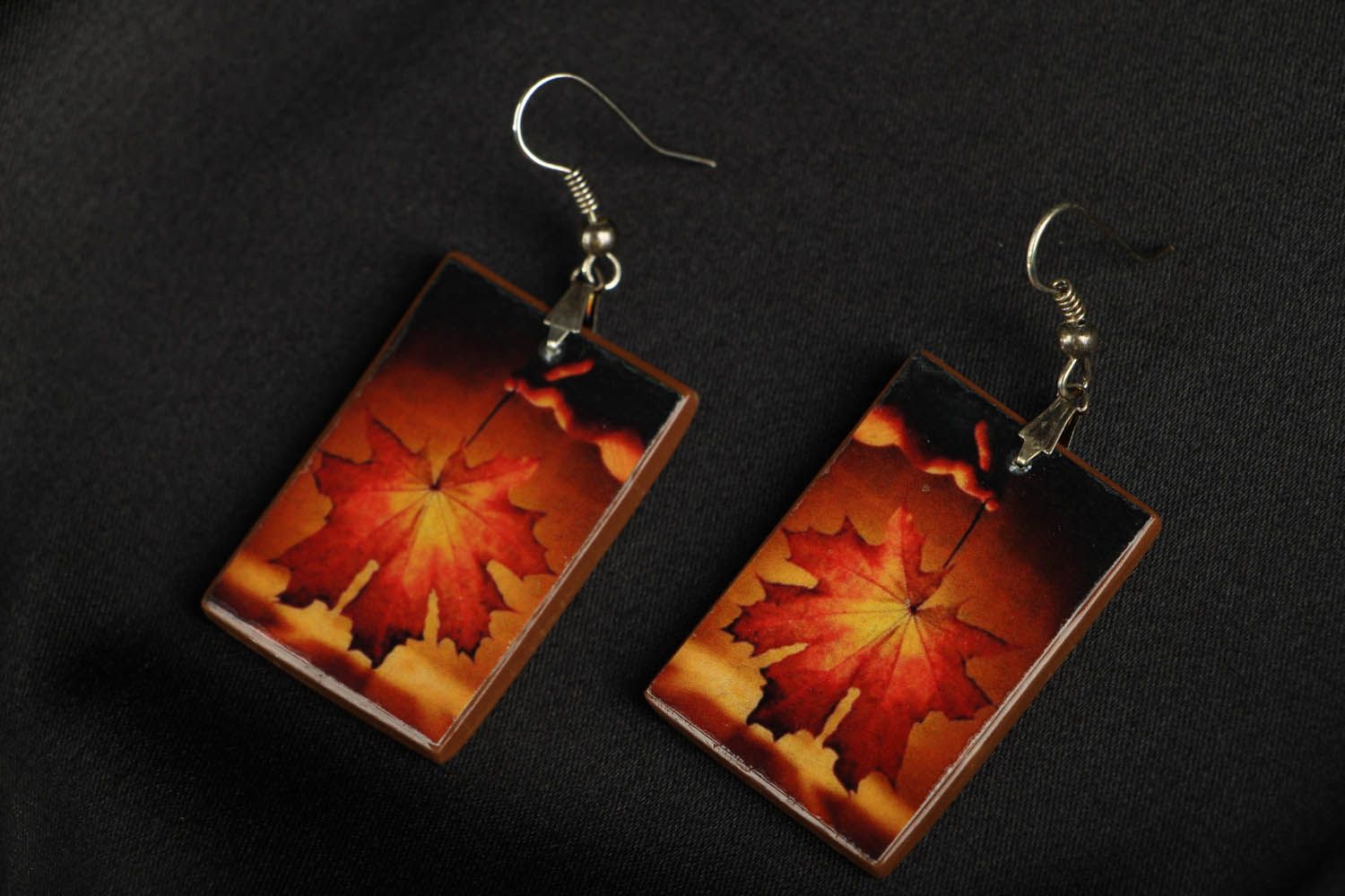 Polymer clay earrings with decoupage photo 1