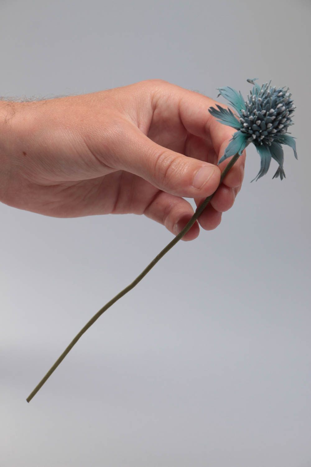 Flor de arcilla polimérica artesanal cardo en tallo largo para decorar casa foto 5