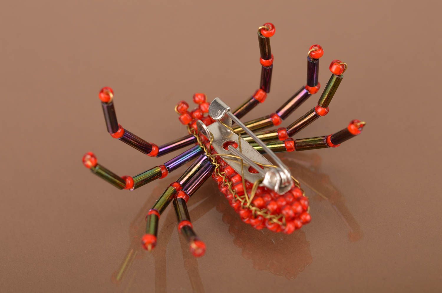 Spinne Brosche aus Glasperlen ungewöhnlich künstlerisch handgeschaffen grell foto 4