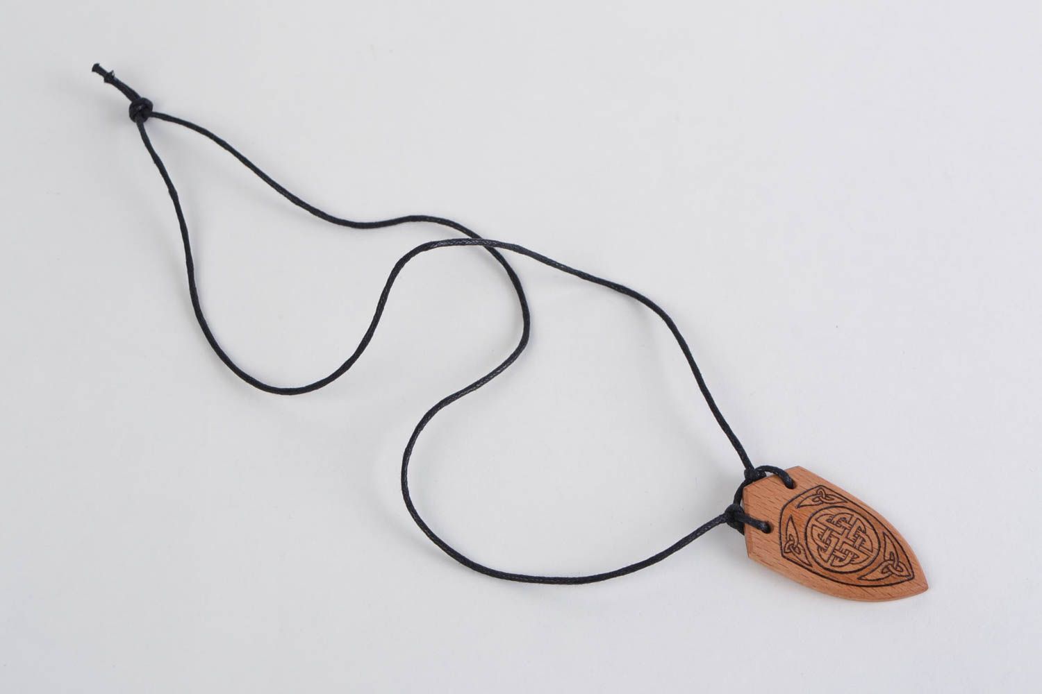 Designer wooden handmade pendant necklace in ethnic style with pyrography Shield photo 3