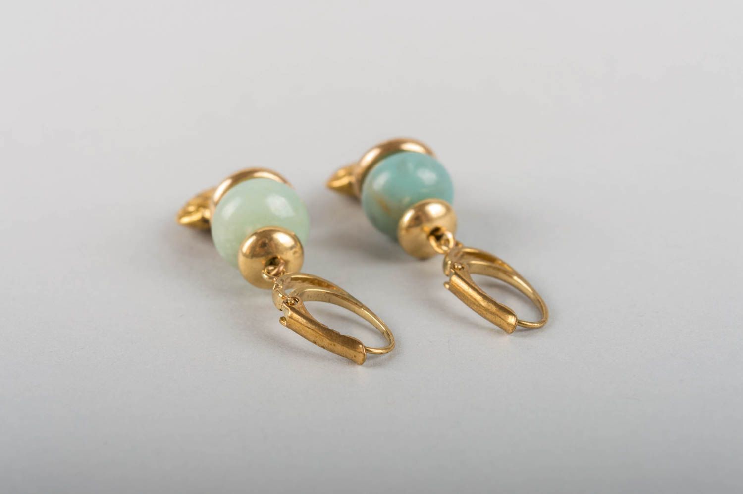Beautiful elegant handmade designer brass earrings with blue natural stones  photo 4