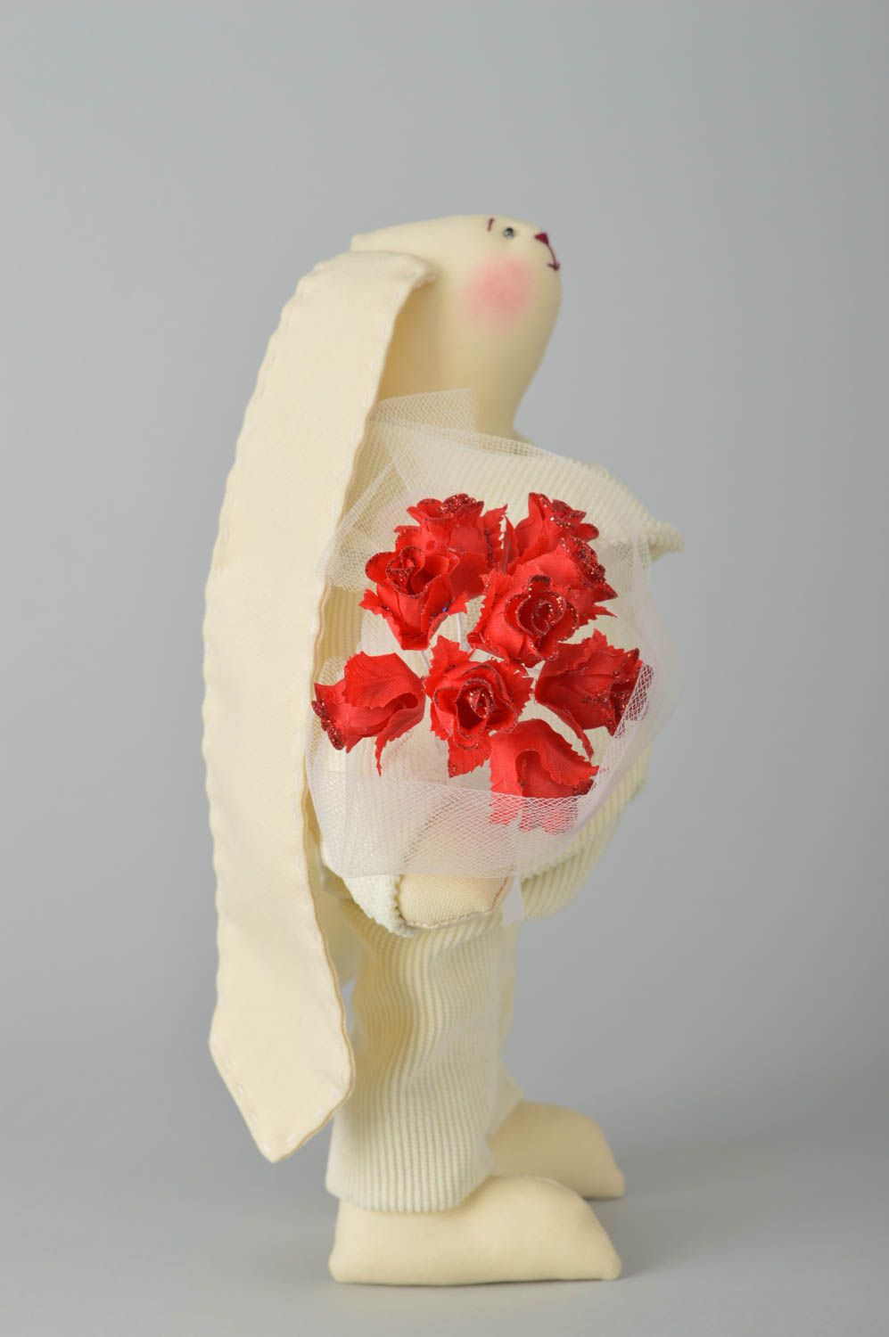 Peluche lièvre en costume Jouet en tissu fait main original Cadeau enfant Fiancé photo 2