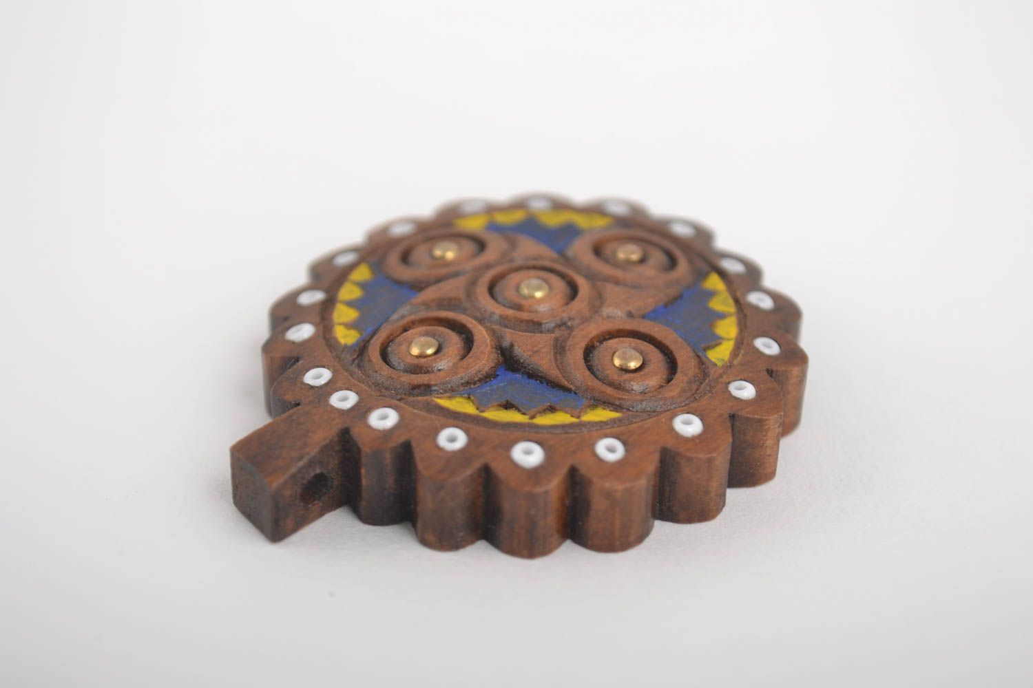 Кулон ручной работы украшение на шею аксессуар из дерева круглый с крестиком  фото 4