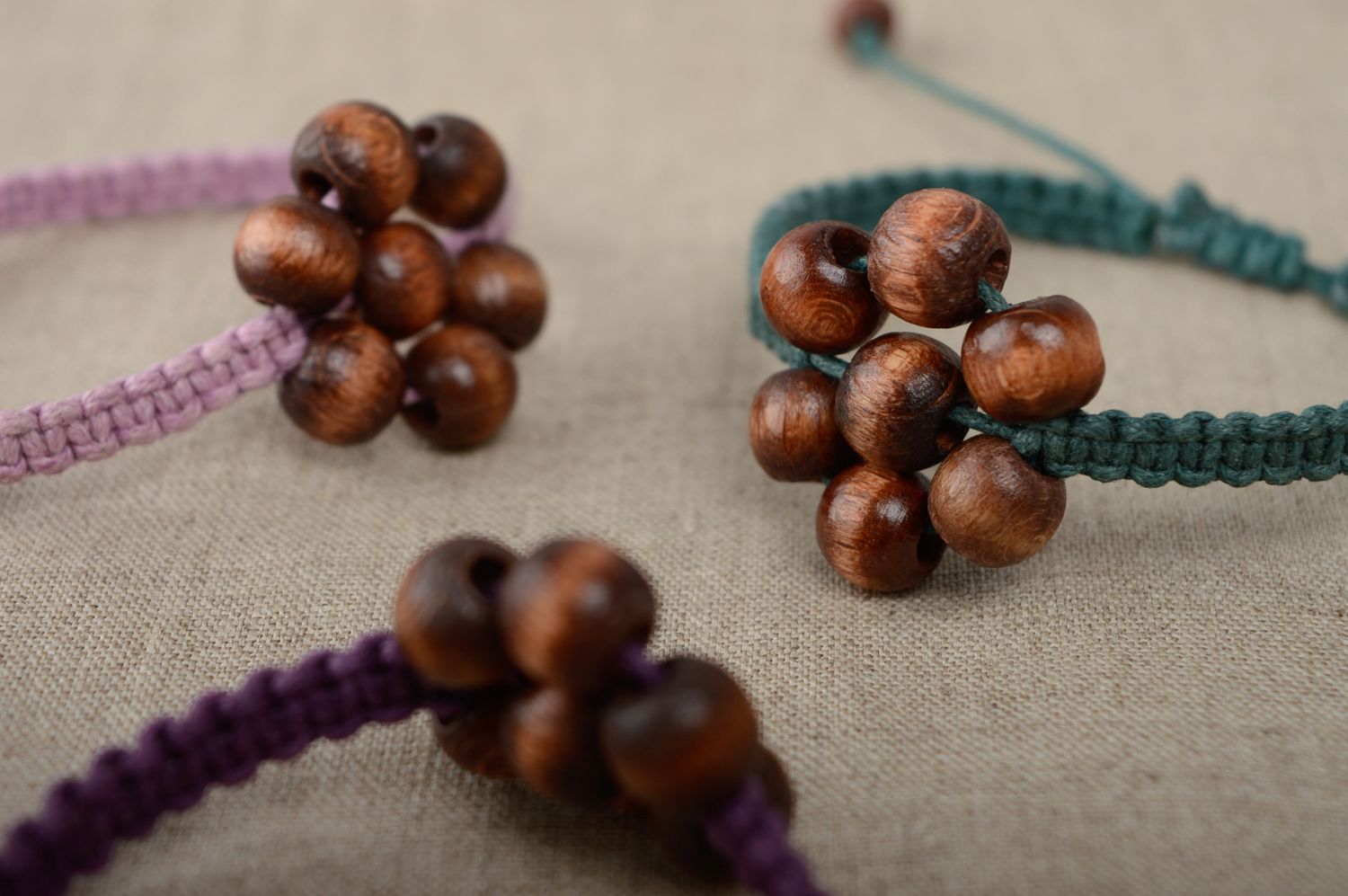 Macrame waxed cord bracelet with wooden beads photo 5