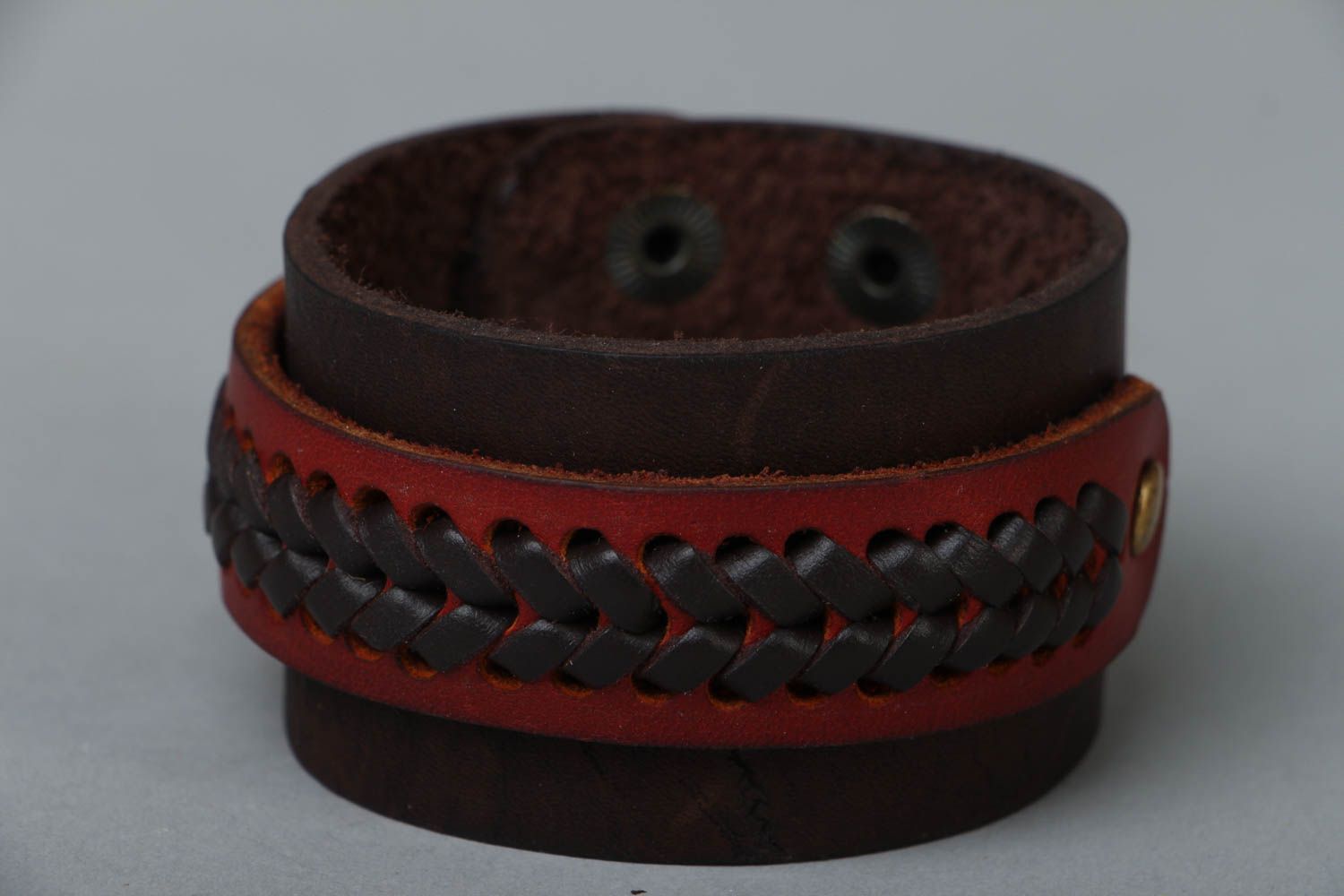 Bracelet en cuir fait main original rouge photo 1