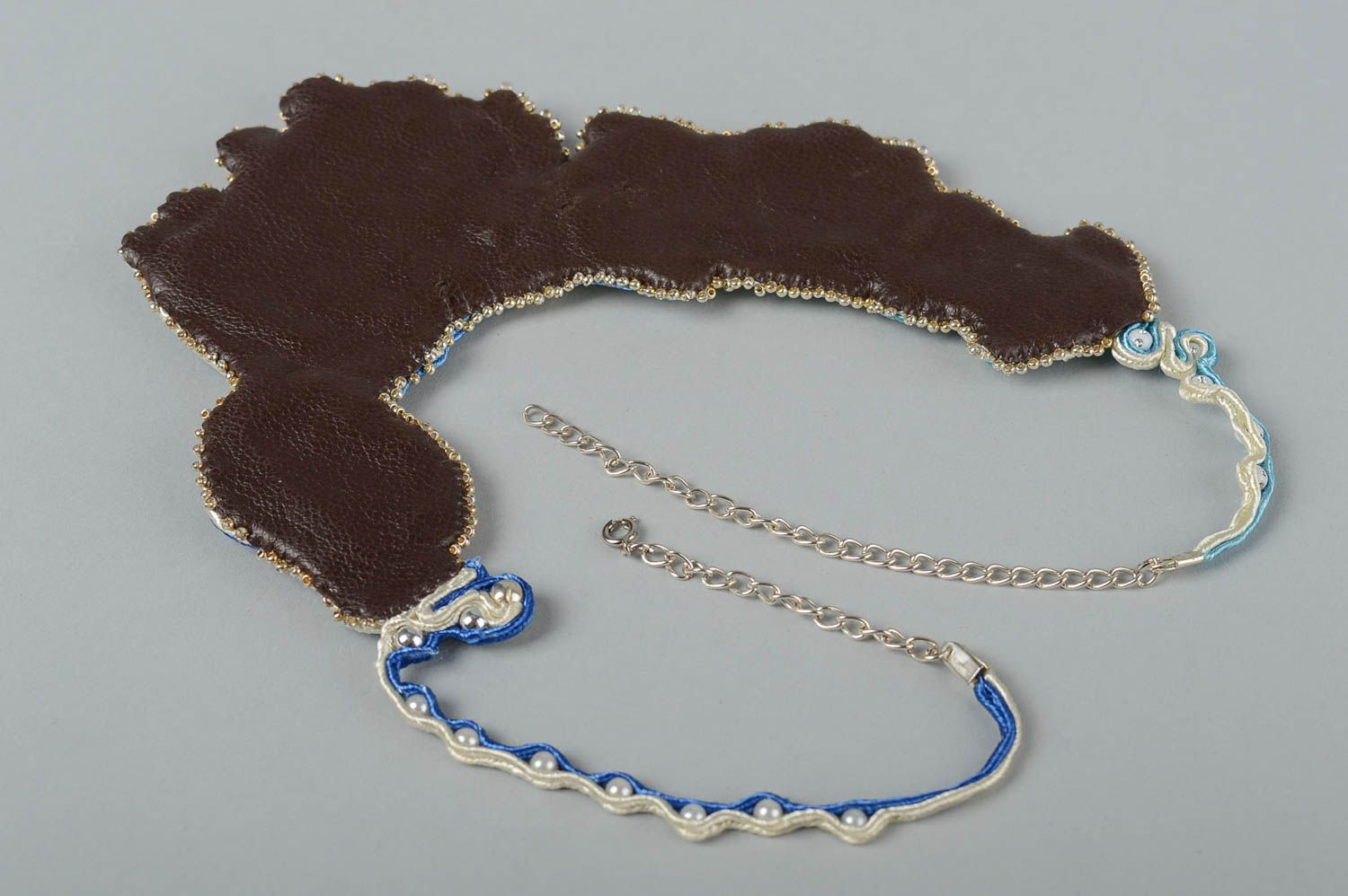 Колье сутажная вышивка хэнд мэйд вышитое ожерелье сутажное колье синее  фото 4