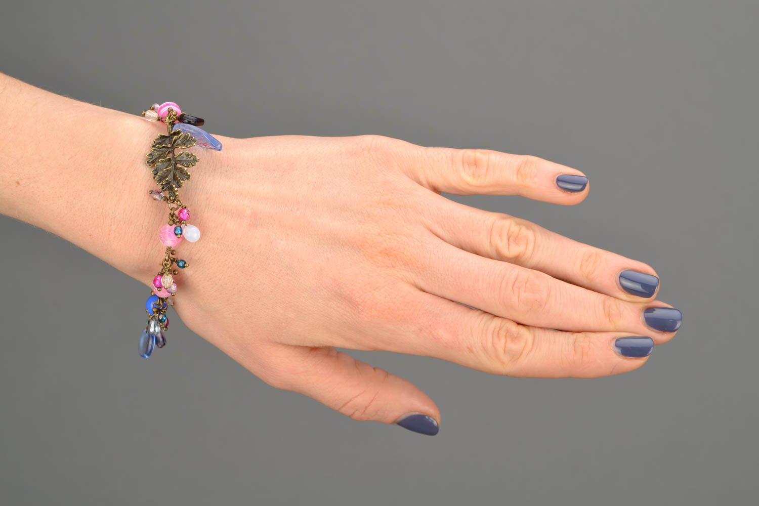 Beautiful handmade wrist bracelet with natural opal stone and Czech beads photo 1