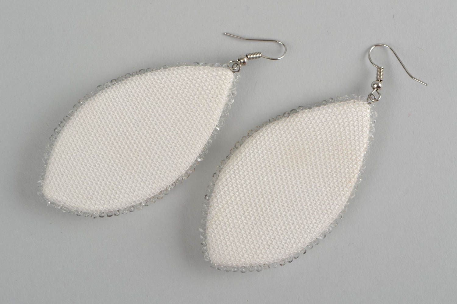 Designer handmade long beaded beautiful earrings white with gold  photo 5