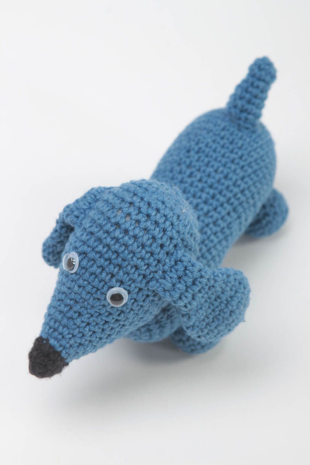 Jouet enfant Peluche tricotée fait main Cadeau original teckel bleu sympa photo 2