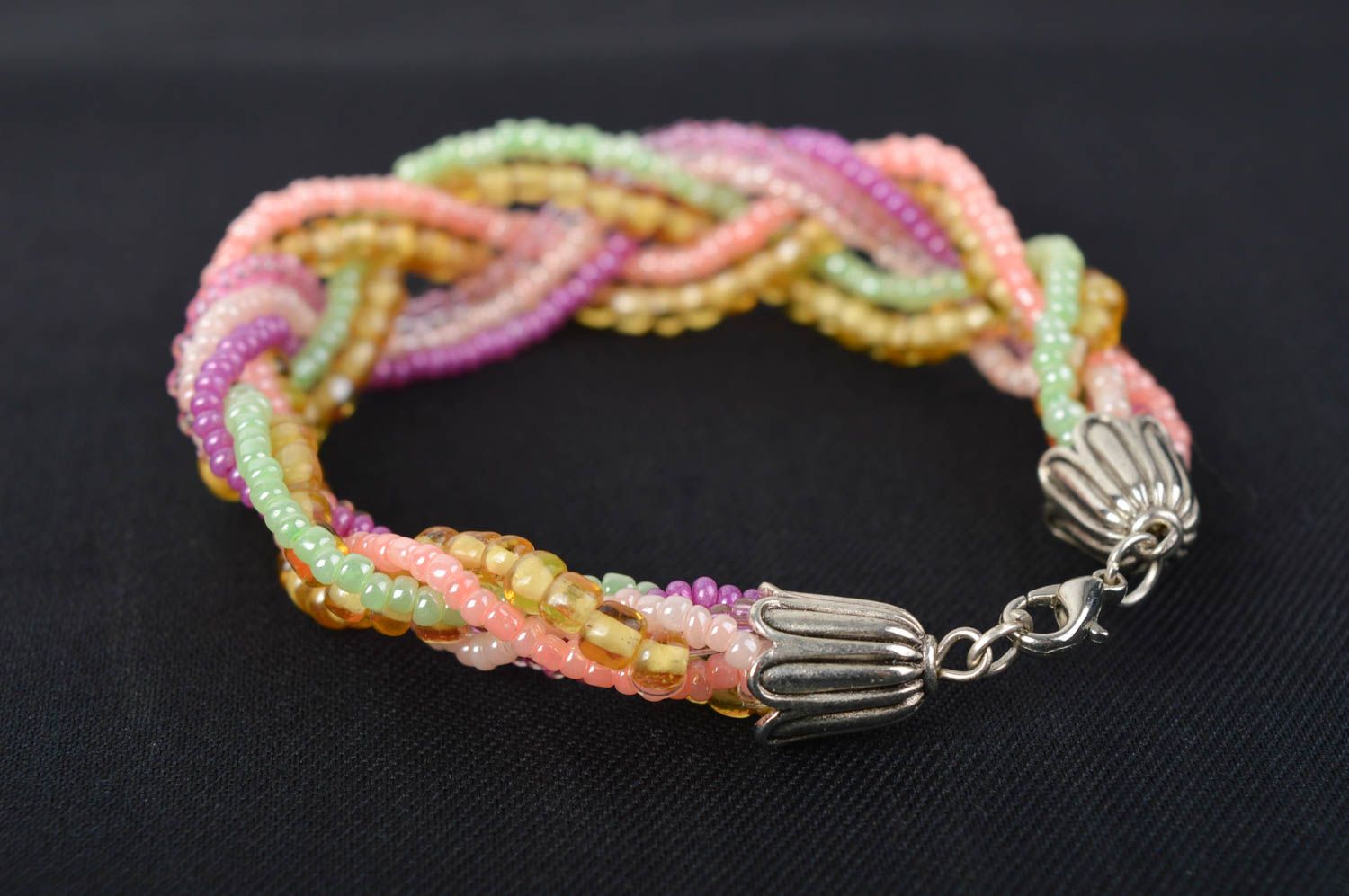 Bracelet perles rocaille Bijou fait main tresse multicolore Accessoire femme photo 1