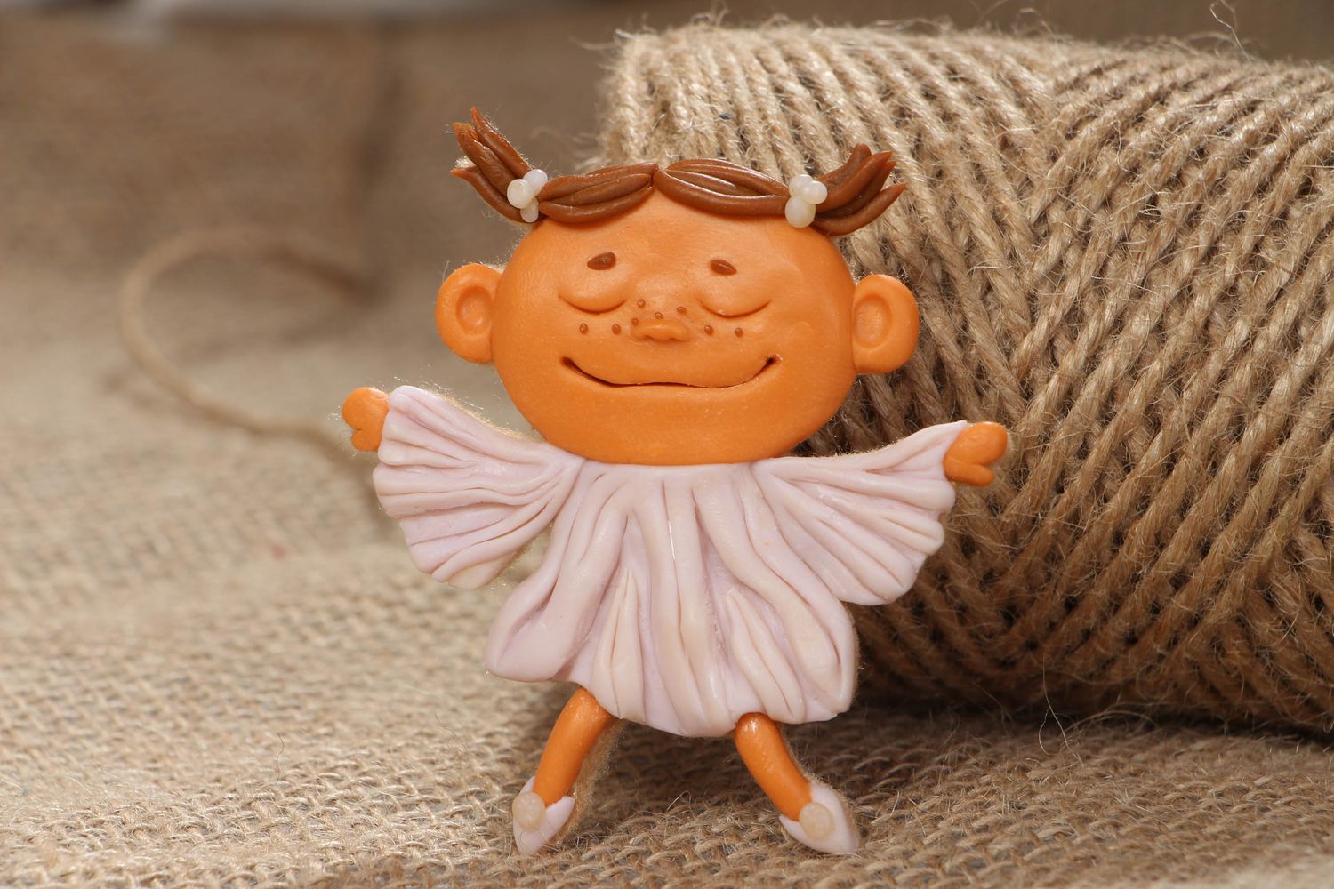 Plastic and felt brooch in the shape of doll photo 4