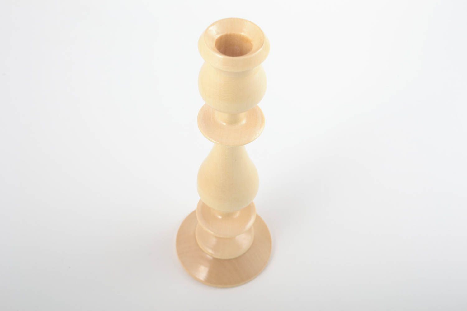 Handmade eco friendly carved light wooden varnished candlestick for one candle photo 5