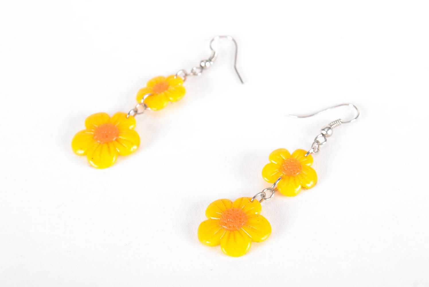 Earrings Made of Polymer Clay Yellow Flowers photo 1