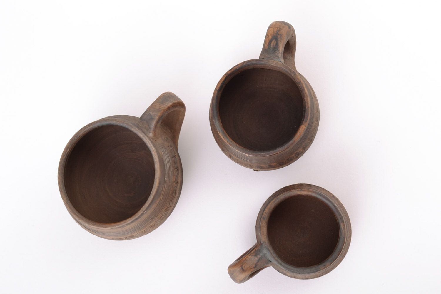 Set of three clay cups for coffee of 1 oz,  2 oz, and 3 oz volume photo 3