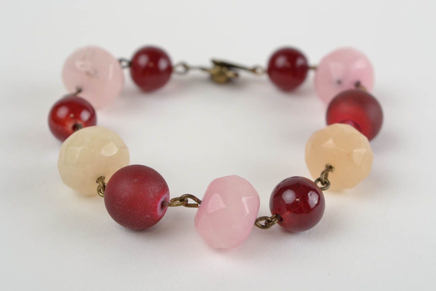 Conjunto de joyas de piedras naturales de collar y pulsera burdeos rosado foto 4