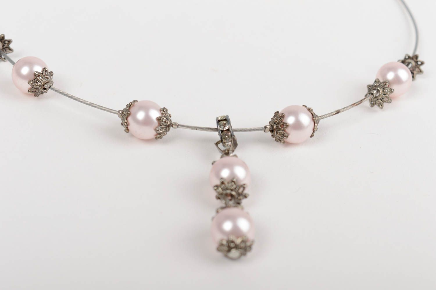 Collar de cuentas de perlas de cerámica artesanal hermoso festivo para mujer  foto 2