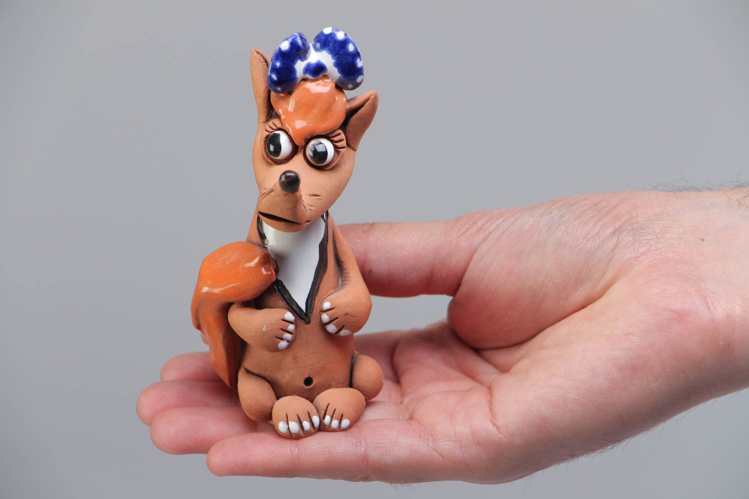 Handmade collectible miniature ceramic figurine of fox painted with acrylics photo 5